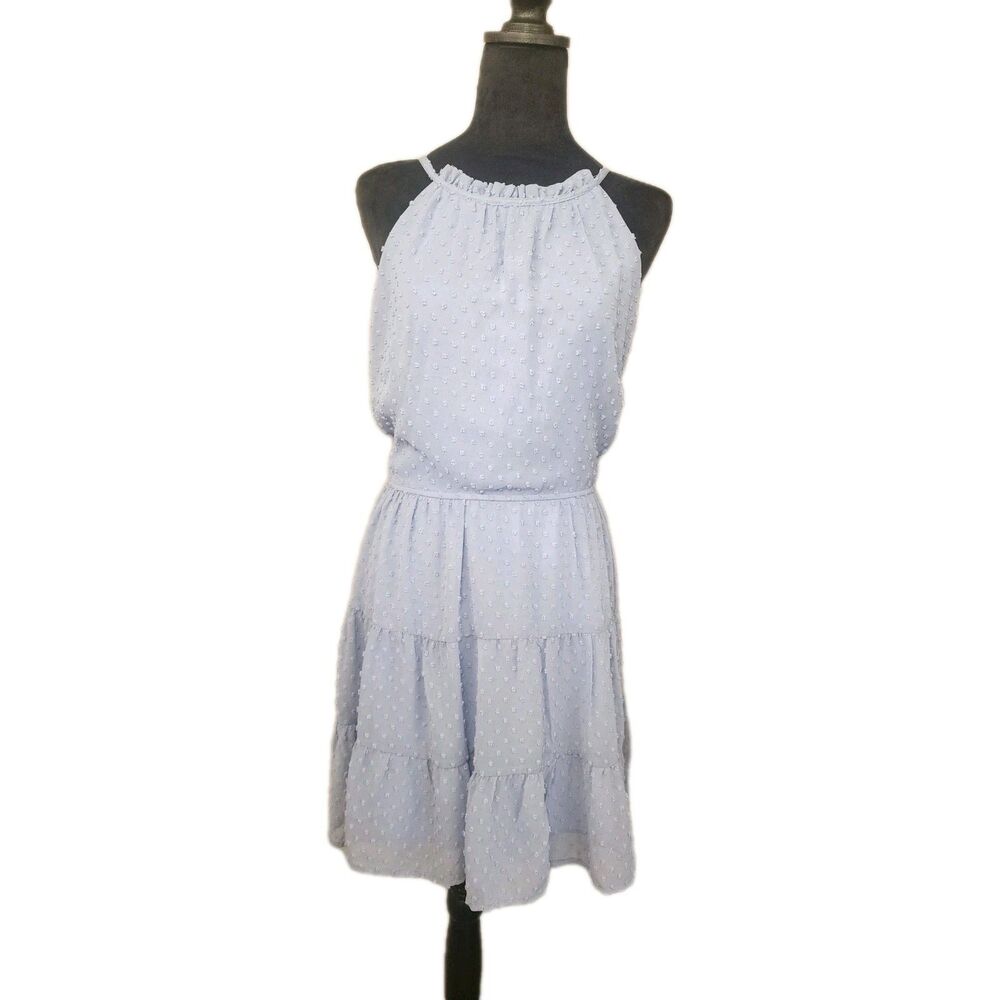 Altar'd State Women's Sz L Midi Light Blue Halter Tiered Bouble Dress Romantic